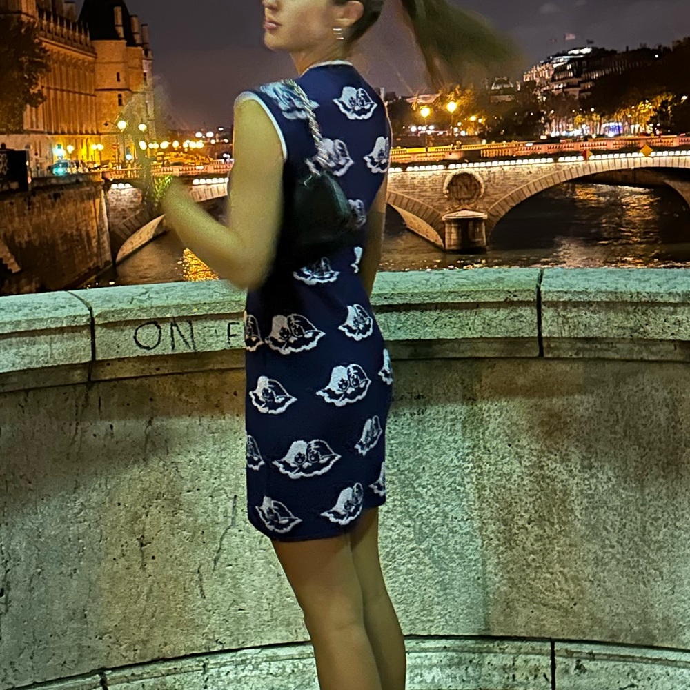 Fiorucci Navy and White Sleeveless Knit Midi Dress